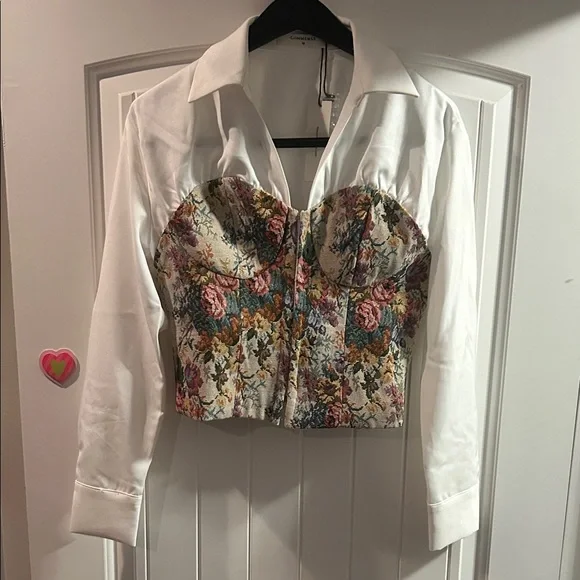 Commense Floral Bustier Blouse with White Collar - Picture 2 of 6